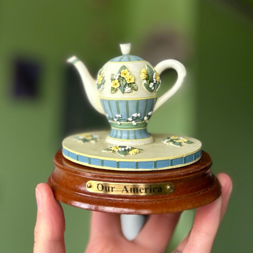 VTG Dainty Floral Elegant Teapot Kettle On Base Our American Unique Mini Decor - Picture 7 of 9